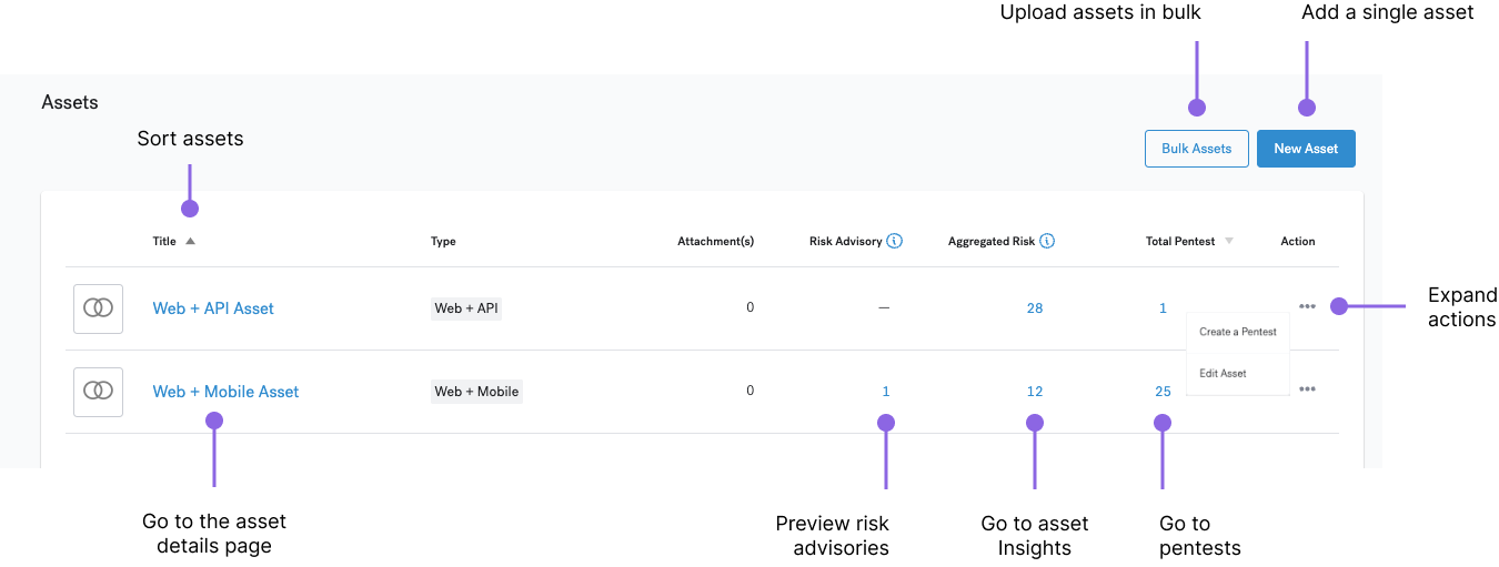 Assets page overview