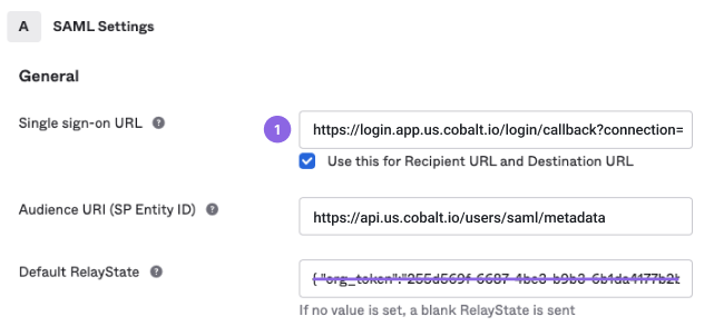 Update SAML settings in the Cobalt SAML app in Okta