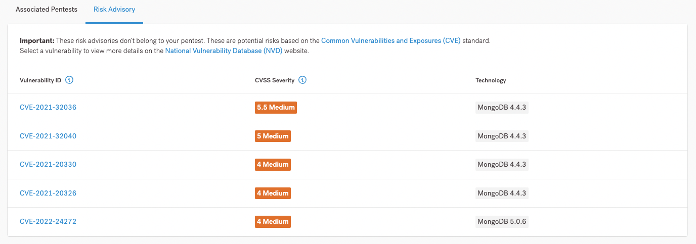Preview CVE-based risk advisories for your asset