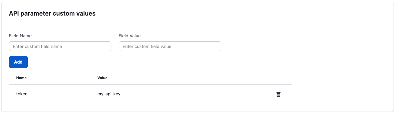 API parameter Custom Values