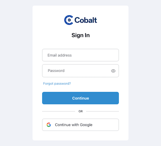 Cobalt Sign In page