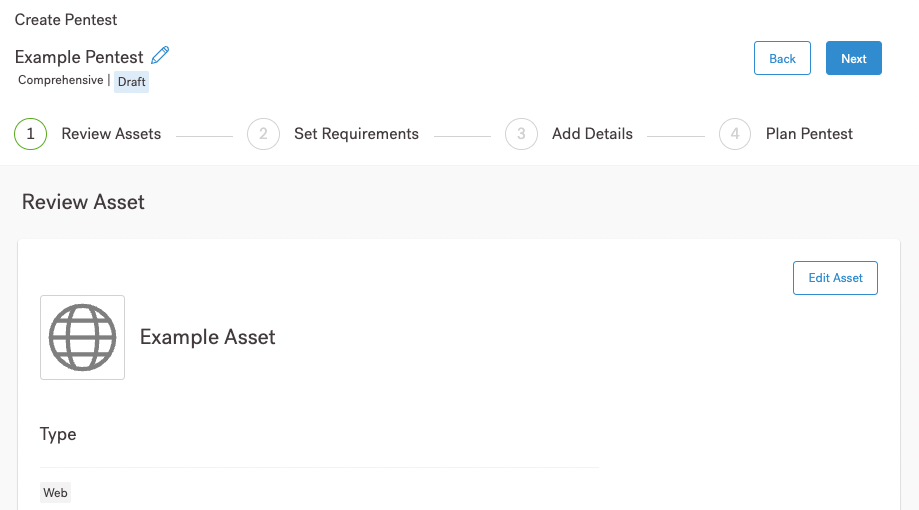Review your asset in the pentest wizard