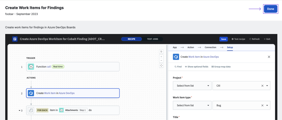 Click Done to close workflow editor