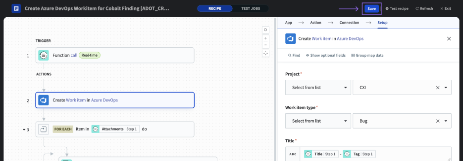 Save Azure DevOps recipe