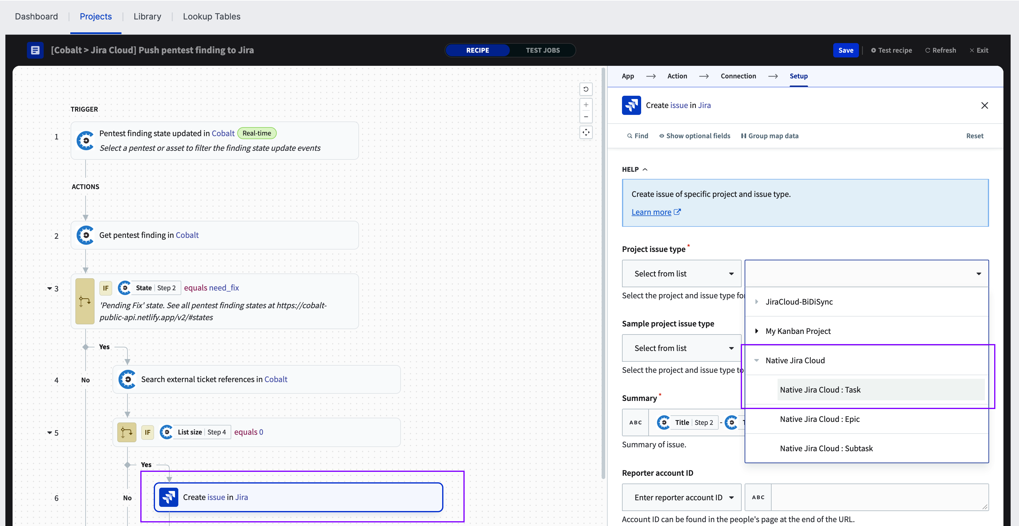 Select project issue type