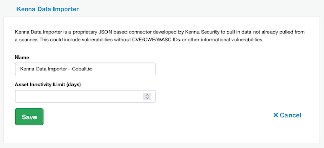 Connector configuration page in Kenna Security