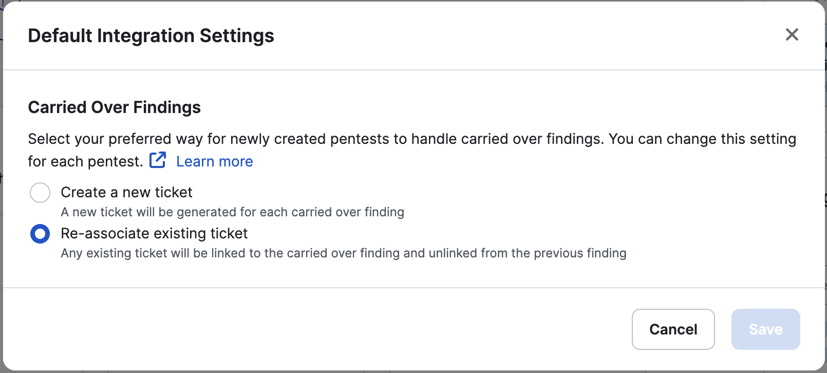 Default Integration Settings Modal