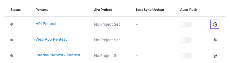 Select a pentest for which you want to configure the Jira integration