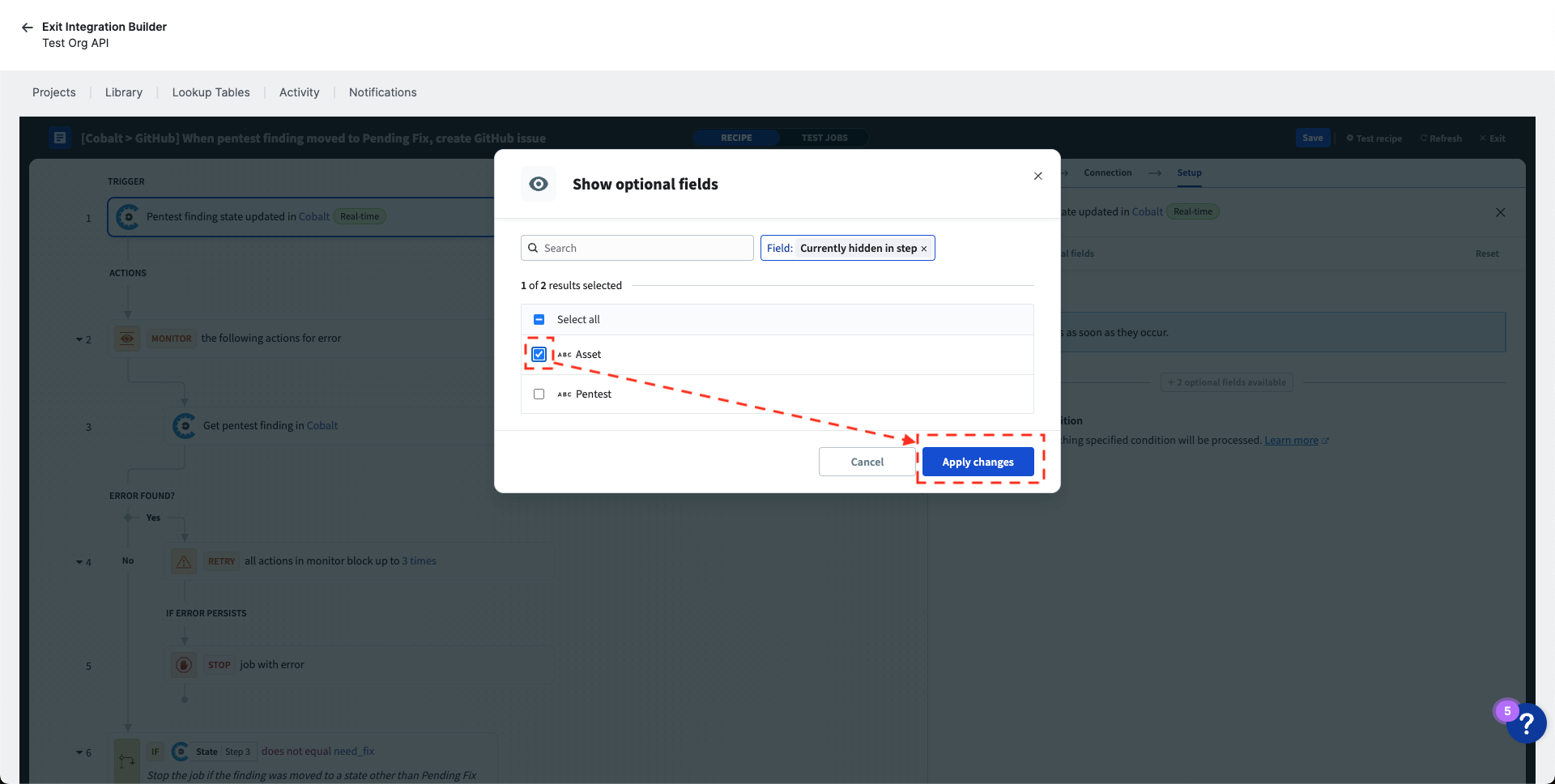 Asset field toggle