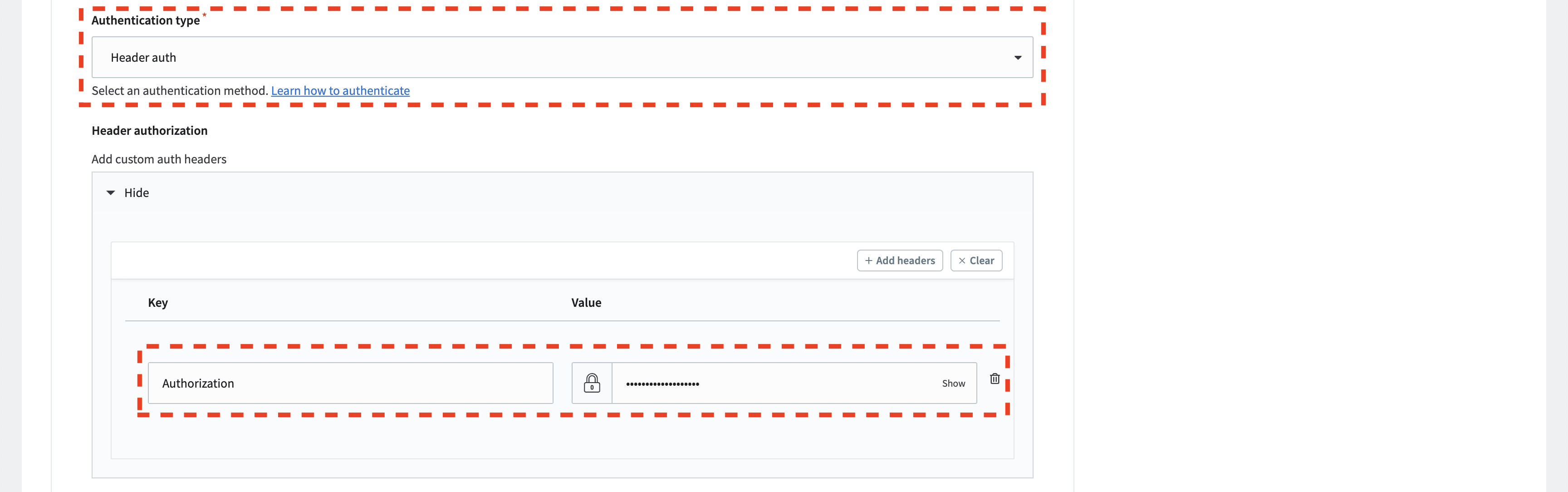 HTTP connection header auth