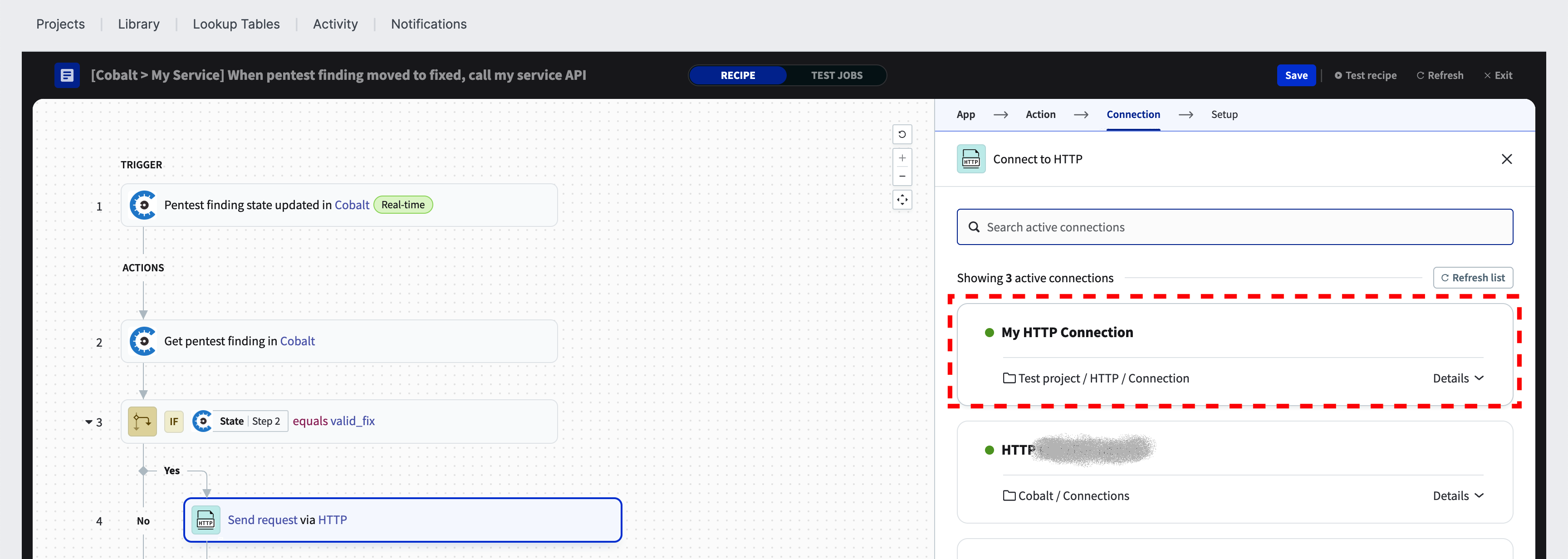 Select connection for HTTP action