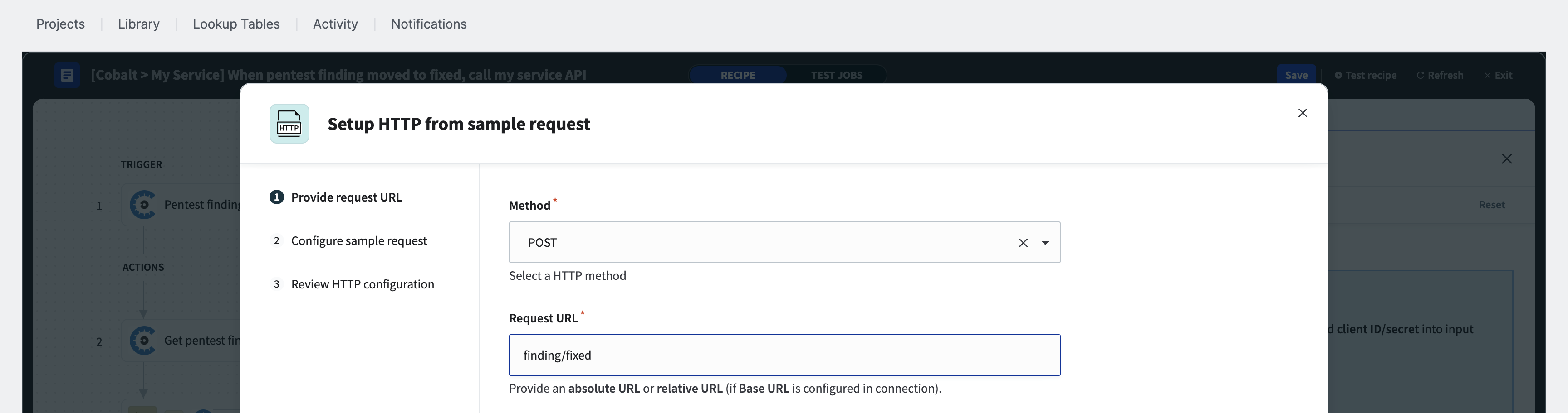 Configure URL for HTTP action