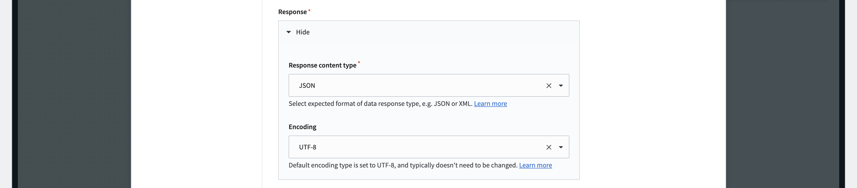 Configure response for HTTP action