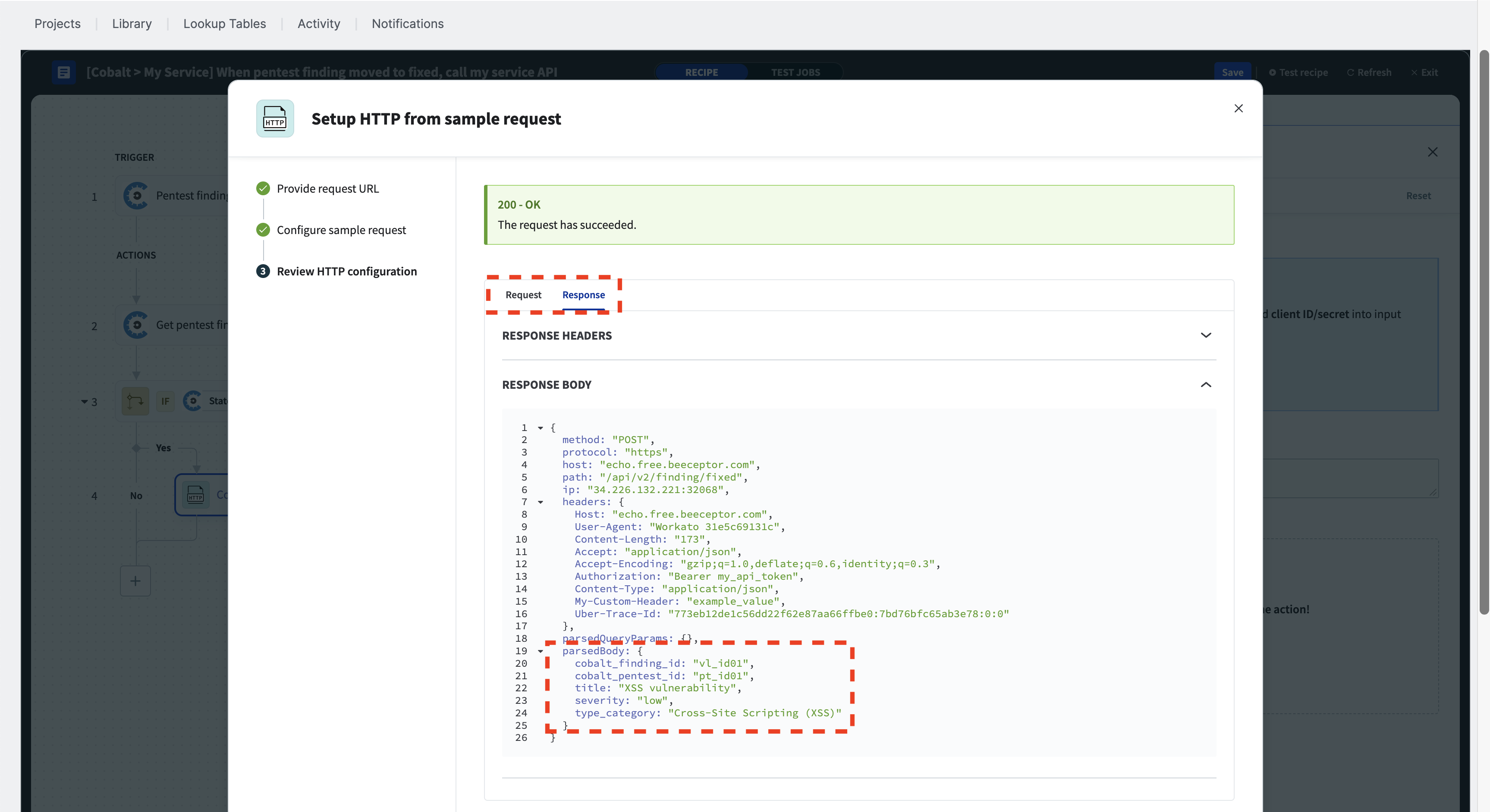 Review HTTP action configuration