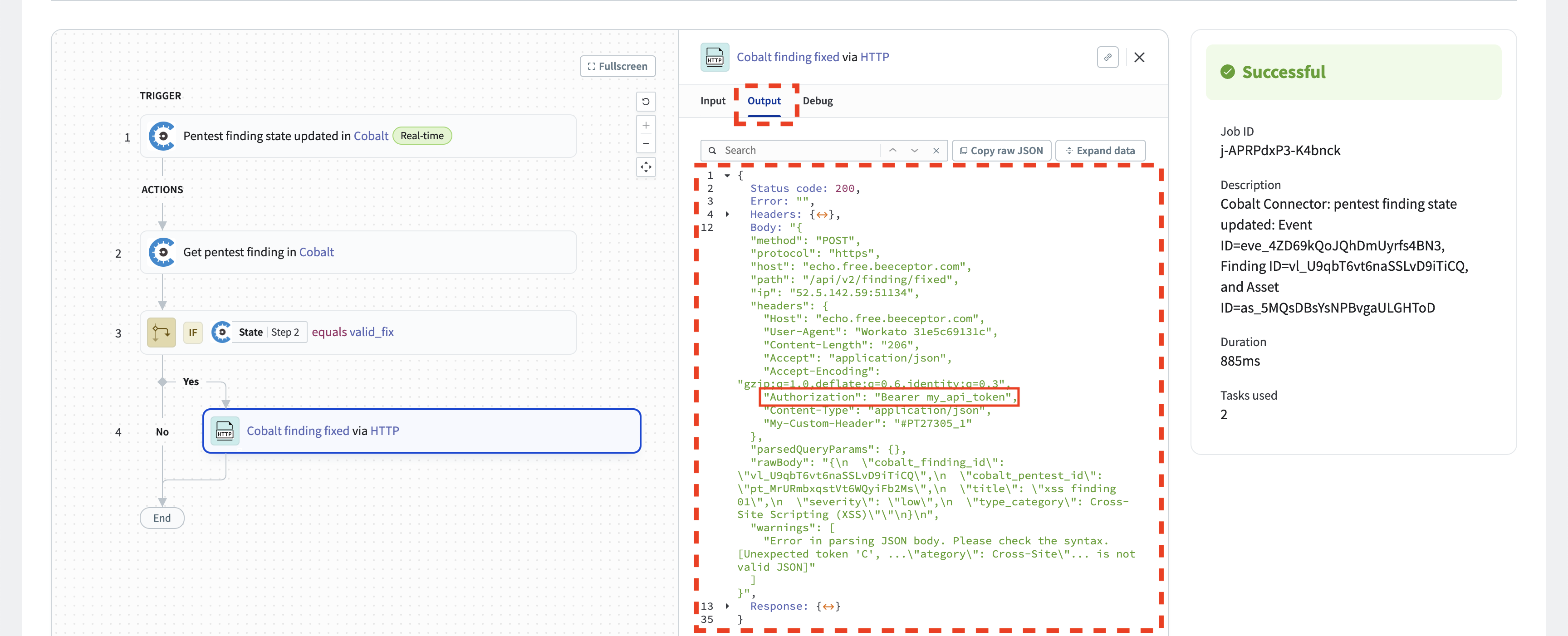 Recipe run log valid fix output