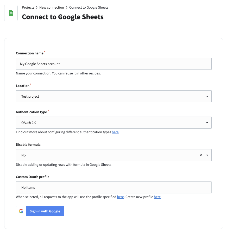 Create connection form