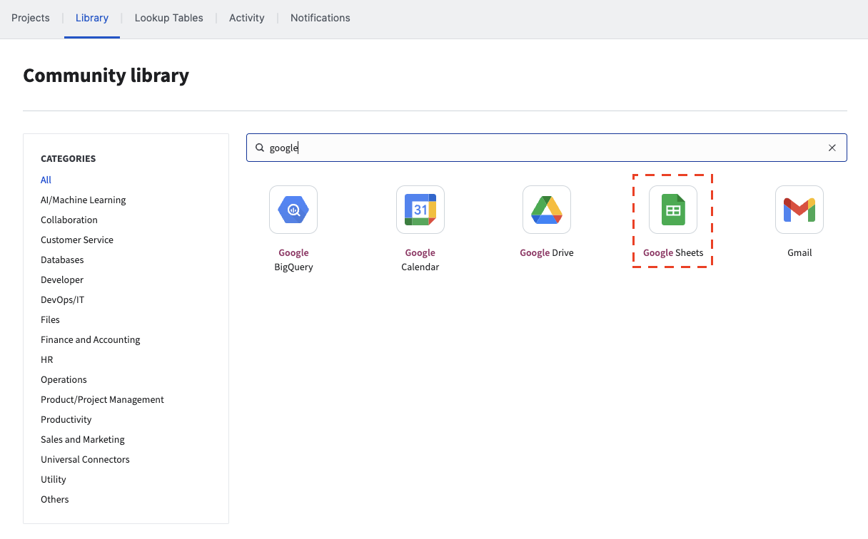 Google Sheets tile