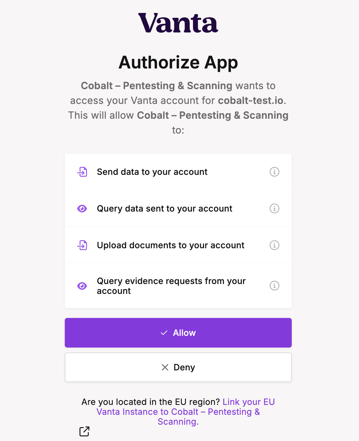 Vanta authorize app