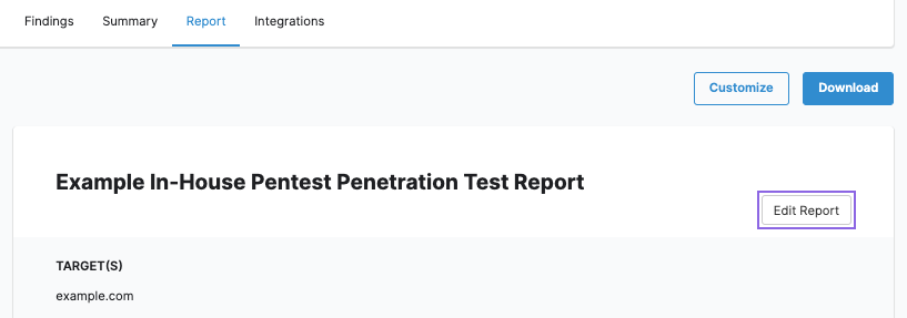 Edit the pentest report for an In-House Pentest