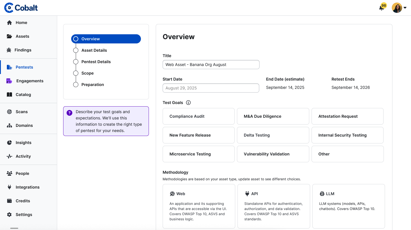 New Pentest Creation Workflow